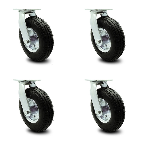 Service Caster 8 Inch Black Pneumatic Wheel Caster Swivel with 2 Swivel Locks SCC, 4PK SCC-100S280-PNB-BSL-2-S-2 - main